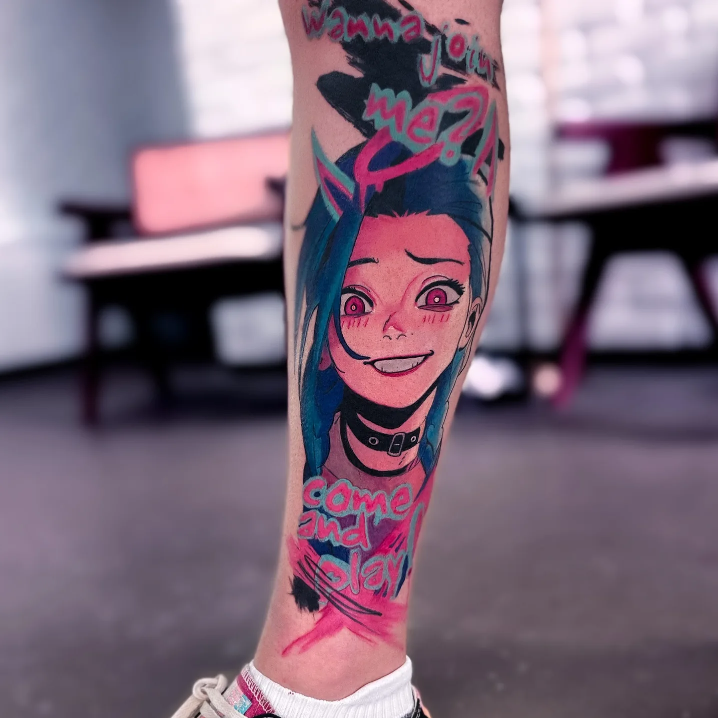 Jinx anime tattoo by Kristina Vishar